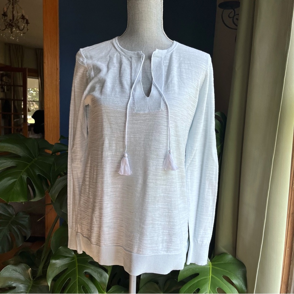 LOFT Blue Tie Front Long Sleeve Lightweight Sweater